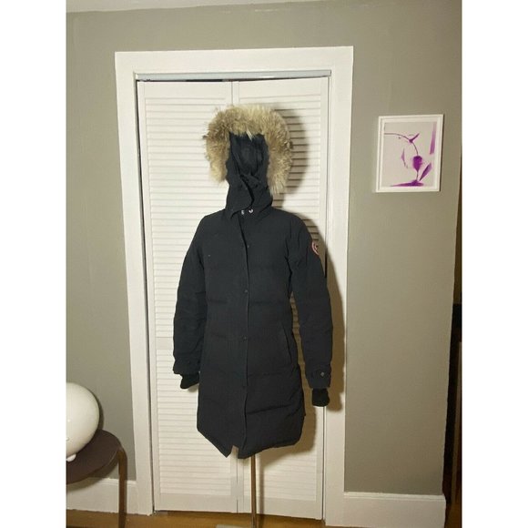 Canada Goose Shelburne Down Women’s NAVY Parka Coyote Fur Trim S/P - Picture 6 of 12